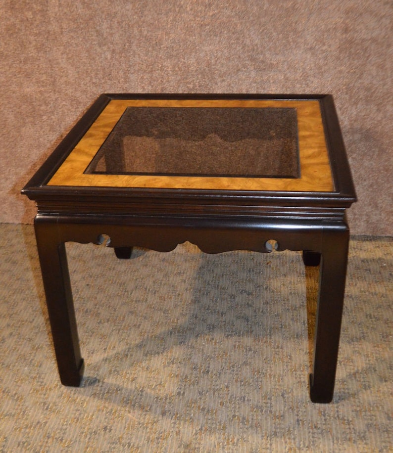 Vintage Asian Style Glass Top Side Table