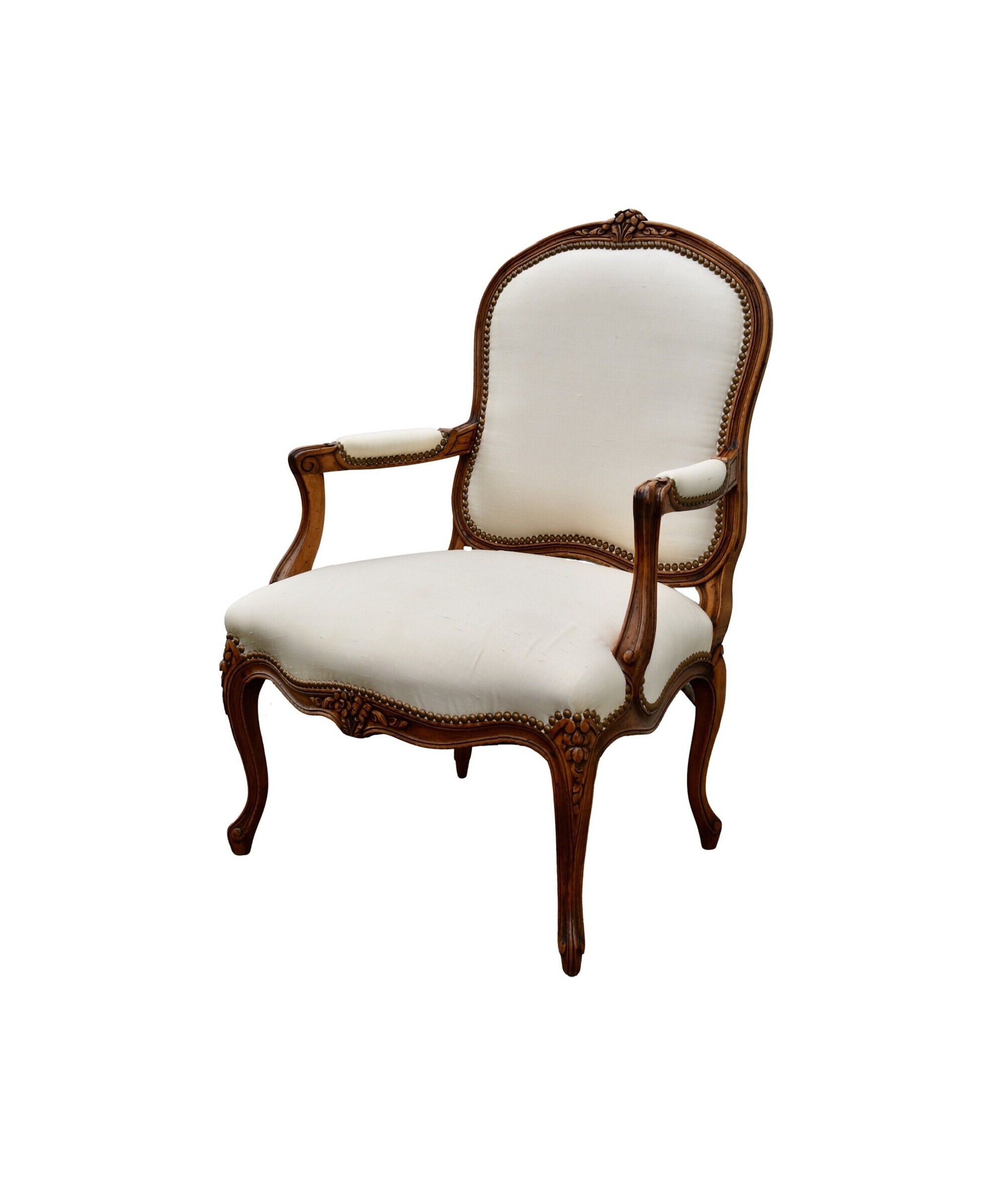 Vintage French Style Open Arm Chair W/nail Head Trim Etsy