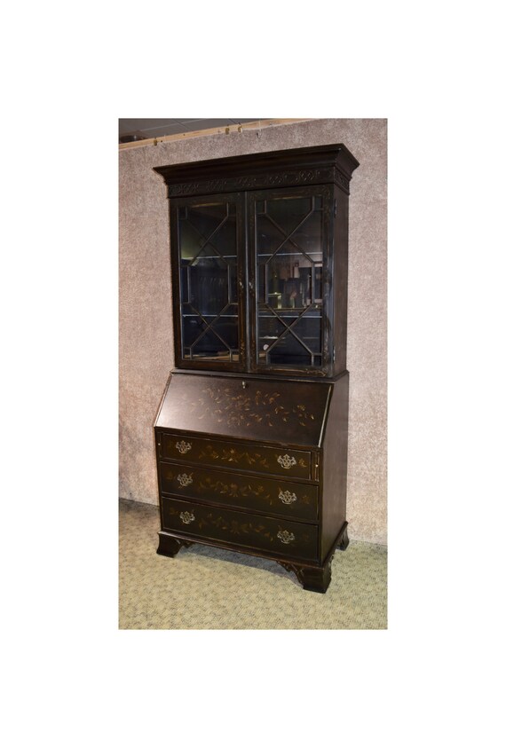 Ethan Allen Two Piece Floine Style Painted Secretary Desk W Fitted Interior
