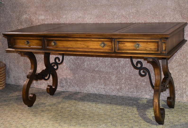 Vintage Leather Top Directoire Style Three Drawer Writing Image 0