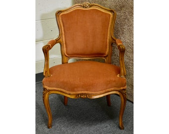 Vintage Italian Carved Wood Open Arm Petite Boudoir Chair