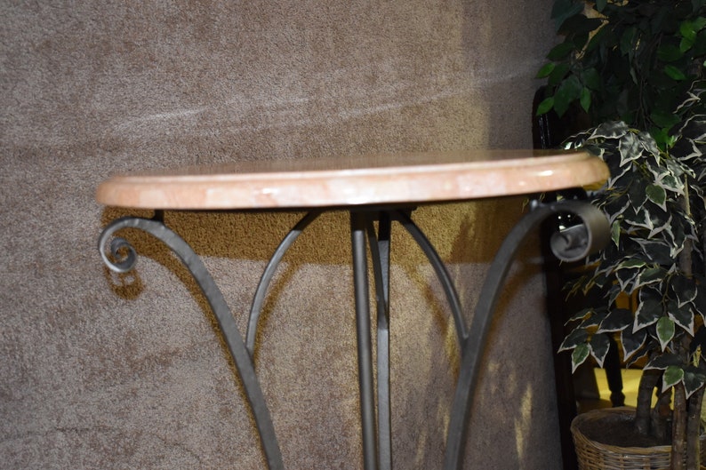 Maitland Smith Inlaid Marble Top Wrought Iron Plant Stand