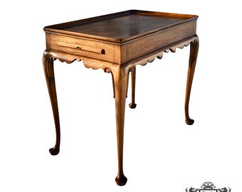 Vintage Kittinger Mahogany Queen Anne Style Tea Table w/Scalloped Edge/Pull-Outs