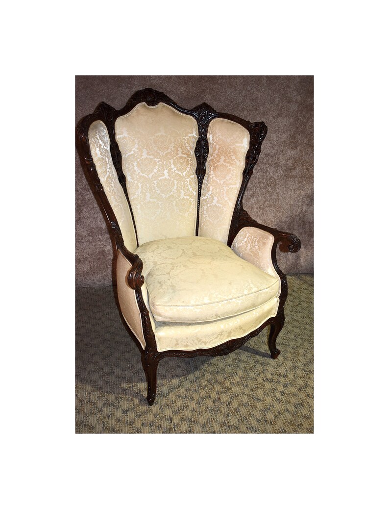 Antique Ornate Two Tone French Style Parlor Chair W Carved Etsy