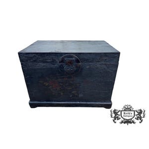 Antique Asian Distressed Black Dovetail Trunk