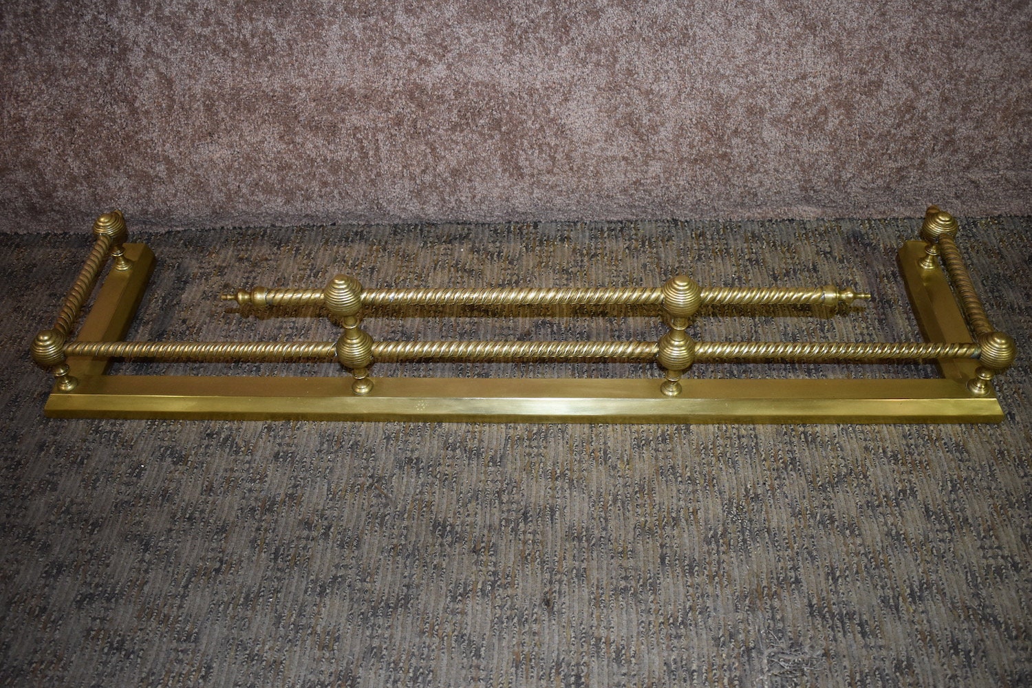 Vintage Solid Brass Fireplace Fender W Turned Spindles