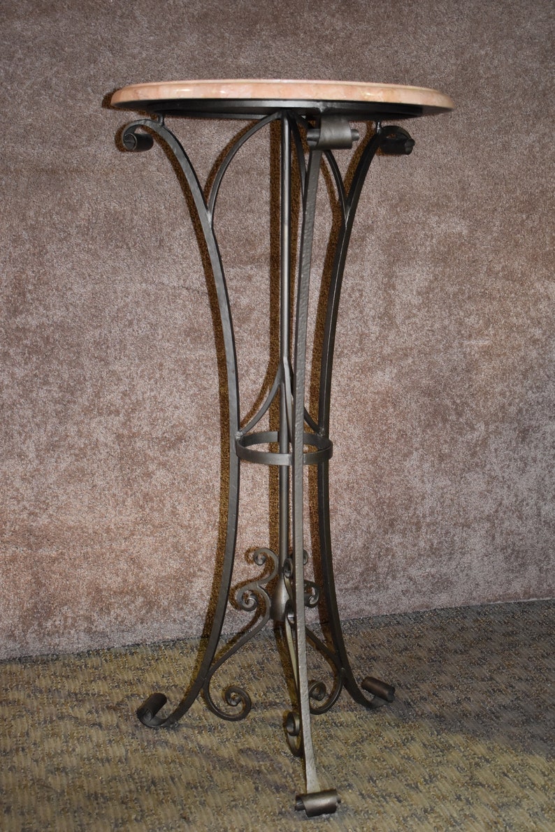 Maitland Smith Inlaid Marble Top Wrought Iron Plant Stand