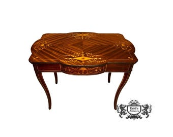 Antique Stamped RJ Horner Inlaid Mahogany Edwardian Style Table