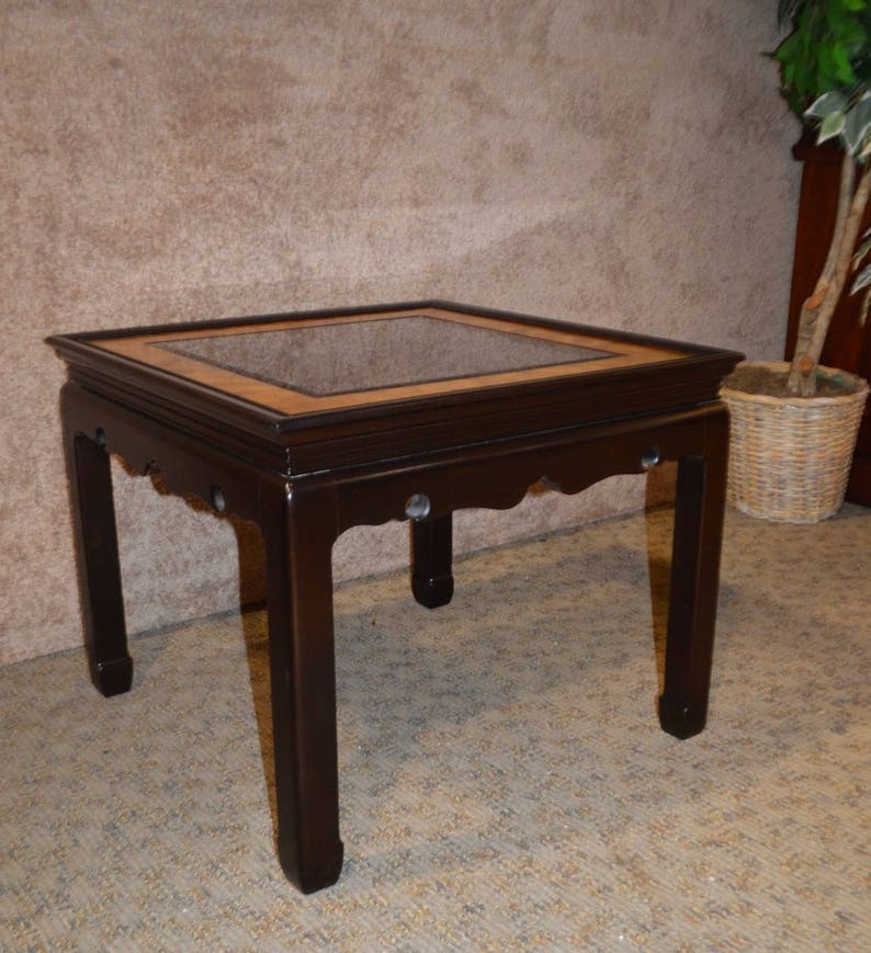 Vintage Asian Style Glass Top Side Table