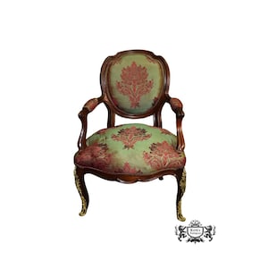 Vintage Ornate Italian Style Arm Accent Chair w/Brass Ormolu