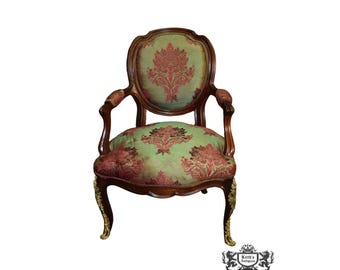 Vintage Ornate Italian Style Arm Accent Chair w/Brass Ormolu