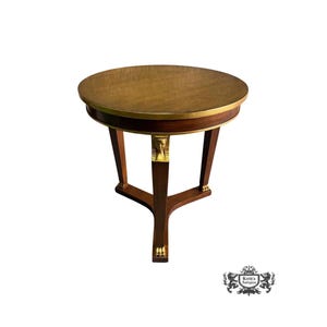 Vintage Round Eqyptian Revival Empire Style Accent Table w/Guilded Carvings