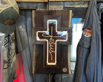 LED neon Jesus live edge wall sign