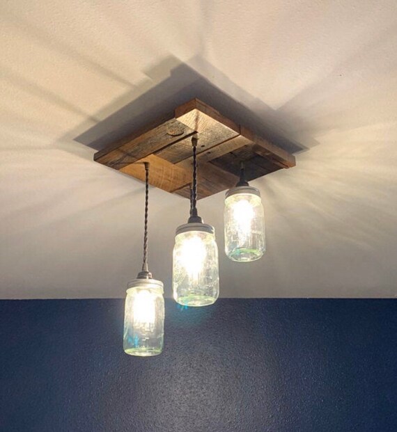 Mason Jar Barn Wood Chandelier Lighting 