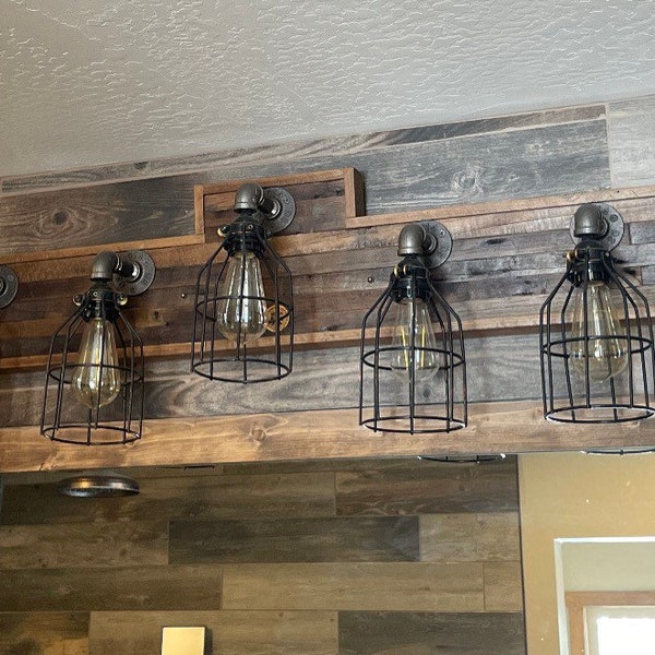 Lámpara de tocador de madera de granero con accesorio de tubería para jaula de PERRO DE AGUA