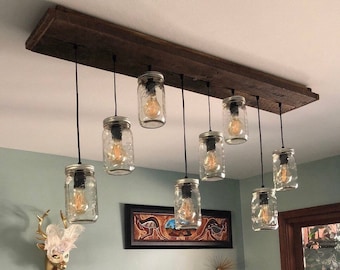 The WISE OWL rustic barn wood mason jar chandelier