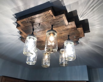 The BETTY 6 mason jar barnwood rustic chandelier