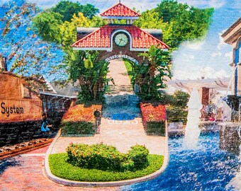 Wood print - montage Winter Garden, Florida - old and new - available in 2 sizes
