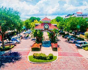 Wood print - High angle Plant Street - Winter Garden, Florida - available in 2 sizes