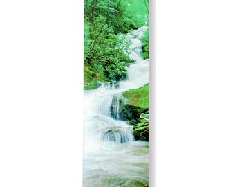 Beautiful secluded waterfall on a wood print. This original photo is given added dimension by the wonderful texture of the milled board.