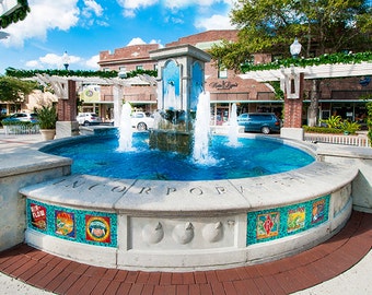 Photograph - Citrus Logo fountain in the center of historic downtown Winter Garden, Florida - a range of sizes and media