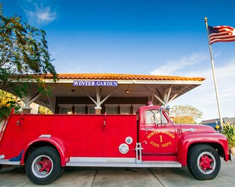 Photograph of the old fire engine in historic downtown Winter Garden, Florida - a range of sizes and media