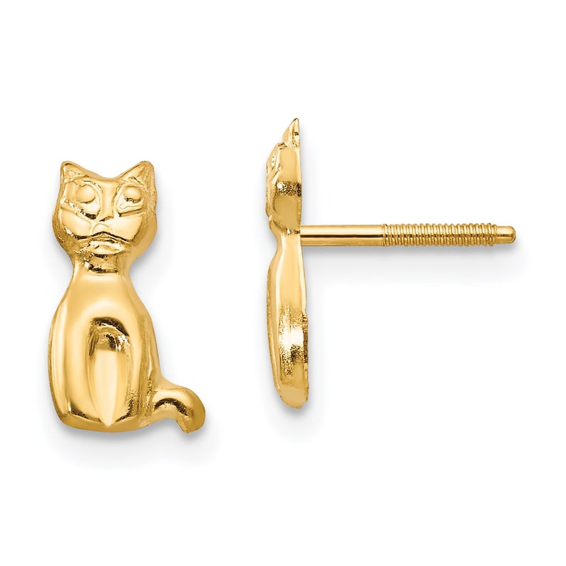 Ladies 14K Yellow Gold Cat Kitten Feline Post Stud Earrings 9x6mm