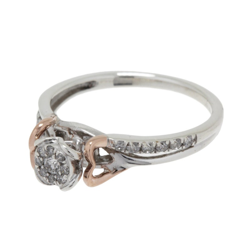 Ladies 925 Sterling Silver /& 10K Rose Gold Diamond Cluster Heart Promise Ring