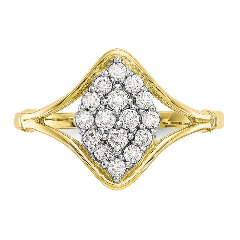 Ladies Modern 10K Yellow Gold CZ Gemstone Cluster Split Shank Cocktail Ring