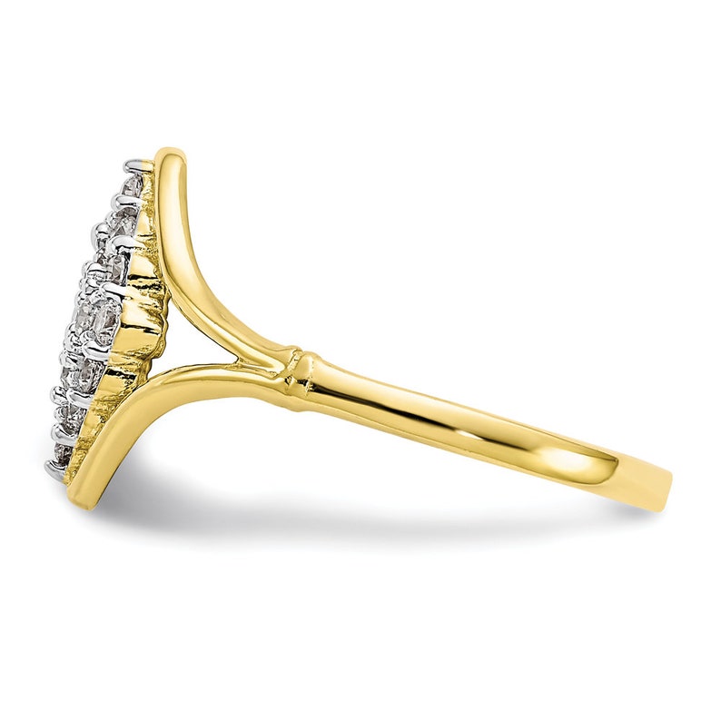 Ladies Modern 10K Yellow Gold CZ Gemstone Cluster Split Shank Cocktail Ring