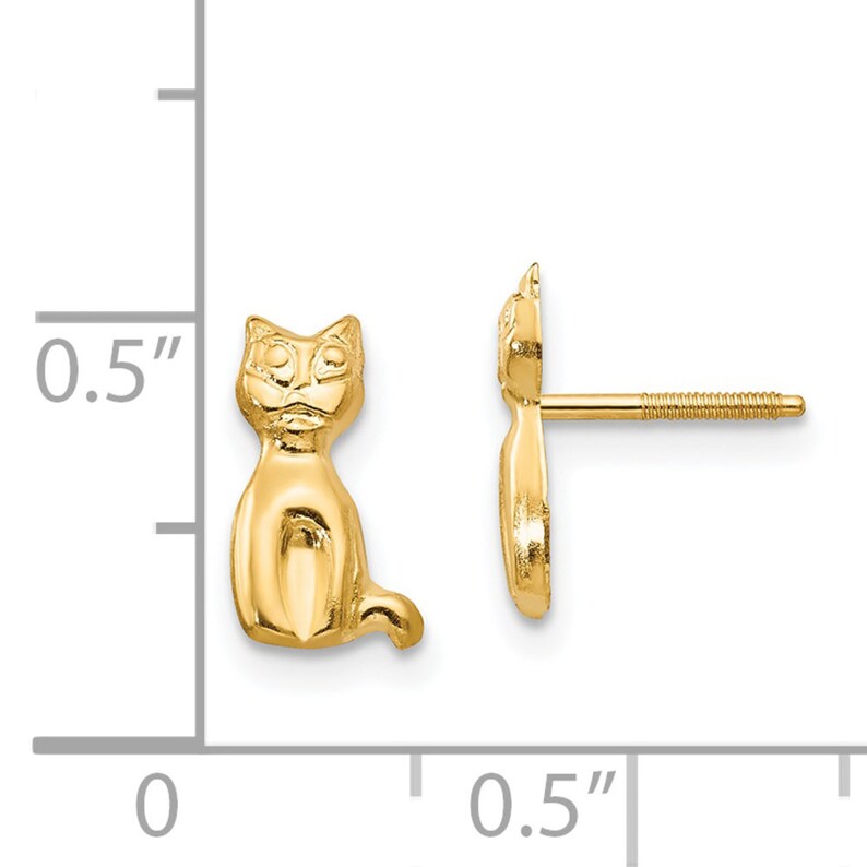 Ladies 14K Yellow Gold Cat Kitten Feline Post Stud Earrings 9x6mm