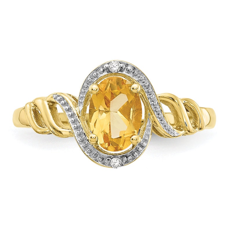 Ladies 10K Yellow Gold Oval Citrine Gemstone /& Diamond Bypass Twisted Band Ring
