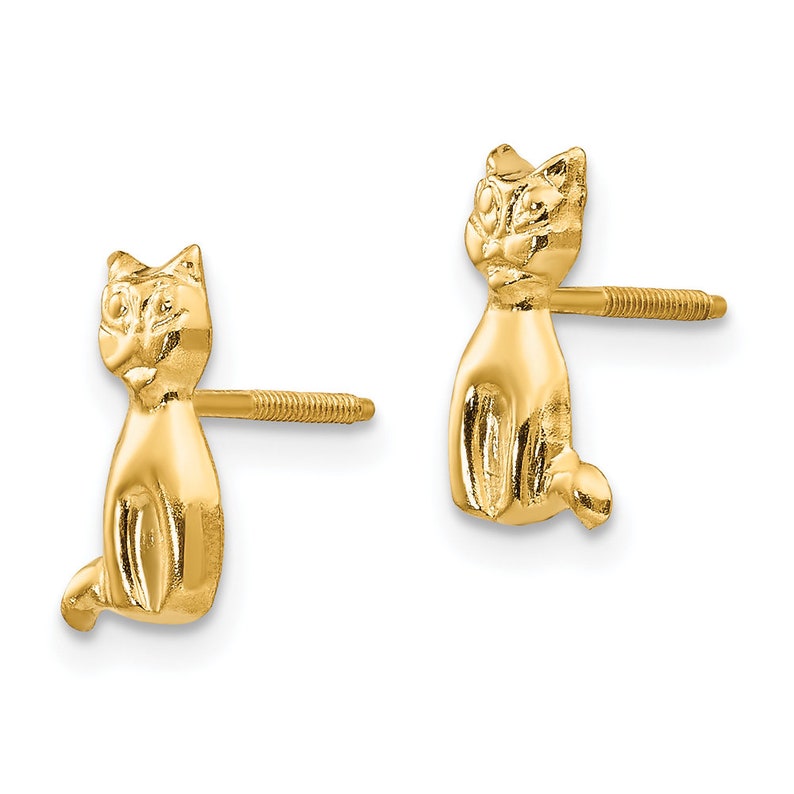 Ladies 14K Yellow Gold Cat Kitten Feline Post Stud Earrings 9x6mm