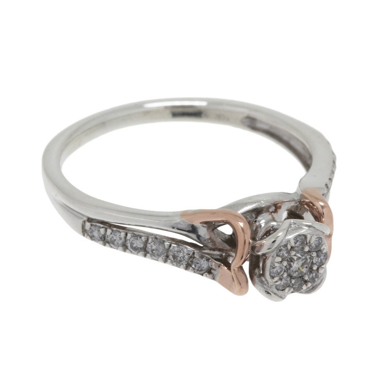 Ladies 925 Sterling Silver /& 10K Rose Gold Diamond Cluster Heart Promise Ring
