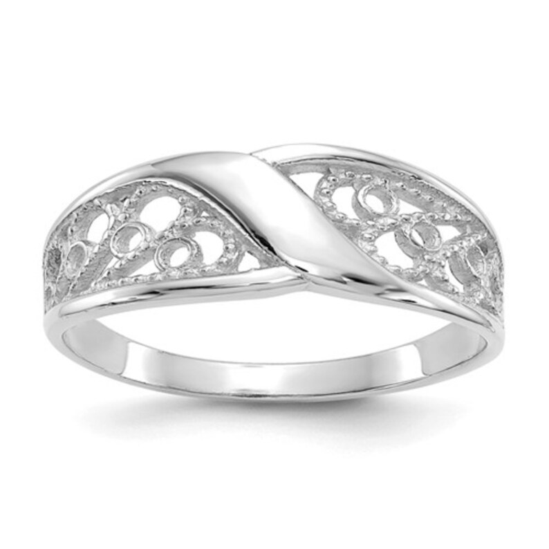 Size 6 Ladies 14K White Gold Ornate Filigree Swirl Milgrain Band Ring