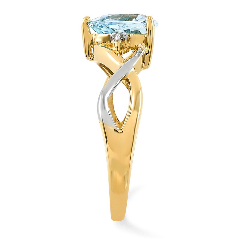 Ladies Modern 14K Two-Tone Gold Blue /& White Topaz Gemstone Twisted Shank Ring