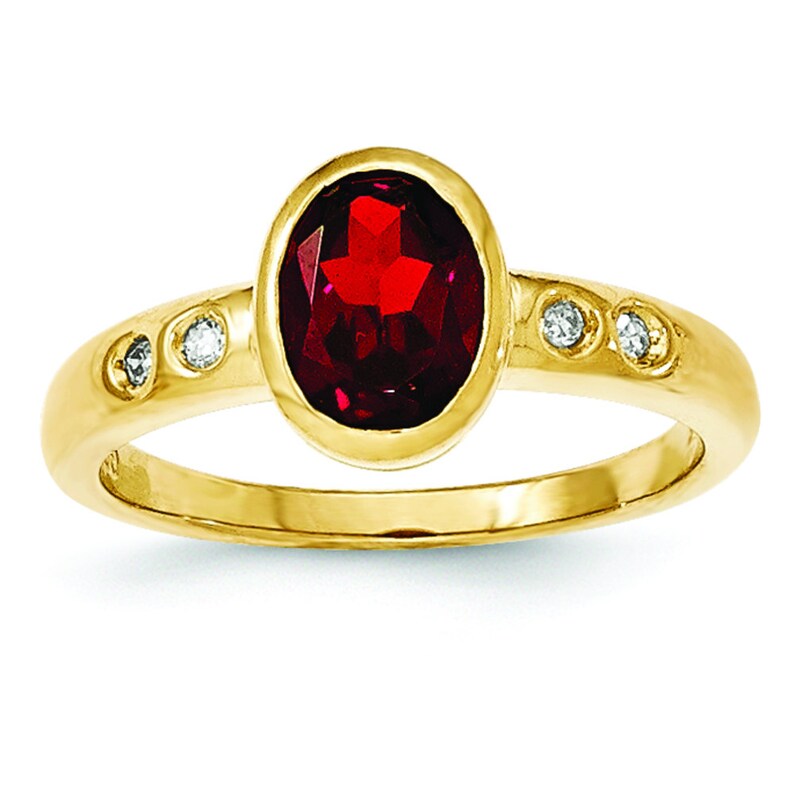 Ladies Modern 14K Yellow Gold Red Garnet Gemstone /& Diamond Accent Band Ring