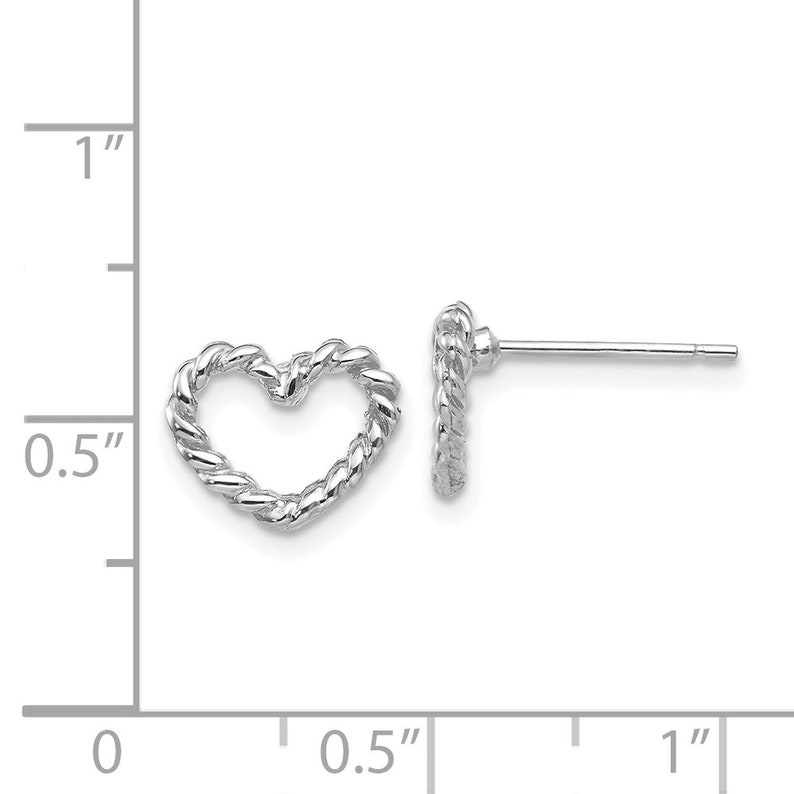 9mm Ladies 14K White Gold Textured Romantic Love Heart Post Stud Earrings