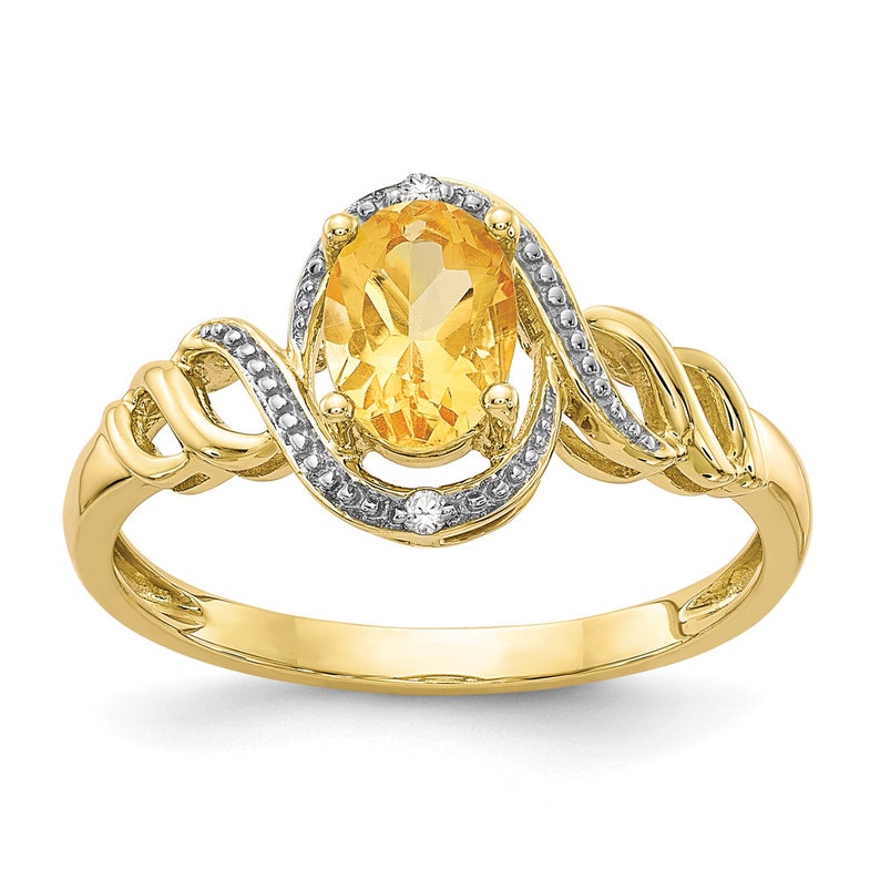 Ladies 10K Yellow Gold Oval Citrine Gemstone /& Diamond Bypass Twisted Band Ring