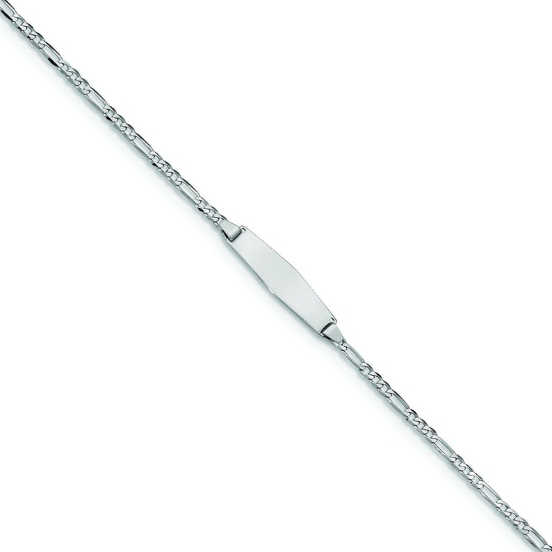 14K White Gold Figaro Chain Name Bar ID Bracelet 2.0 grams 6 inches 5.5mm