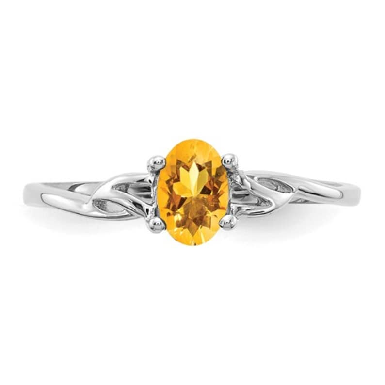 Ladies 10K White Gold Yellow Citrine Gemstone November Birthstone Band Ring