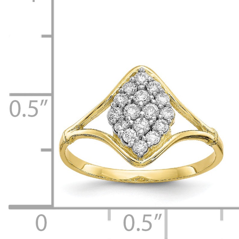 Ladies Modern 10K Yellow Gold CZ Gemstone Cluster Split Shank Cocktail Ring