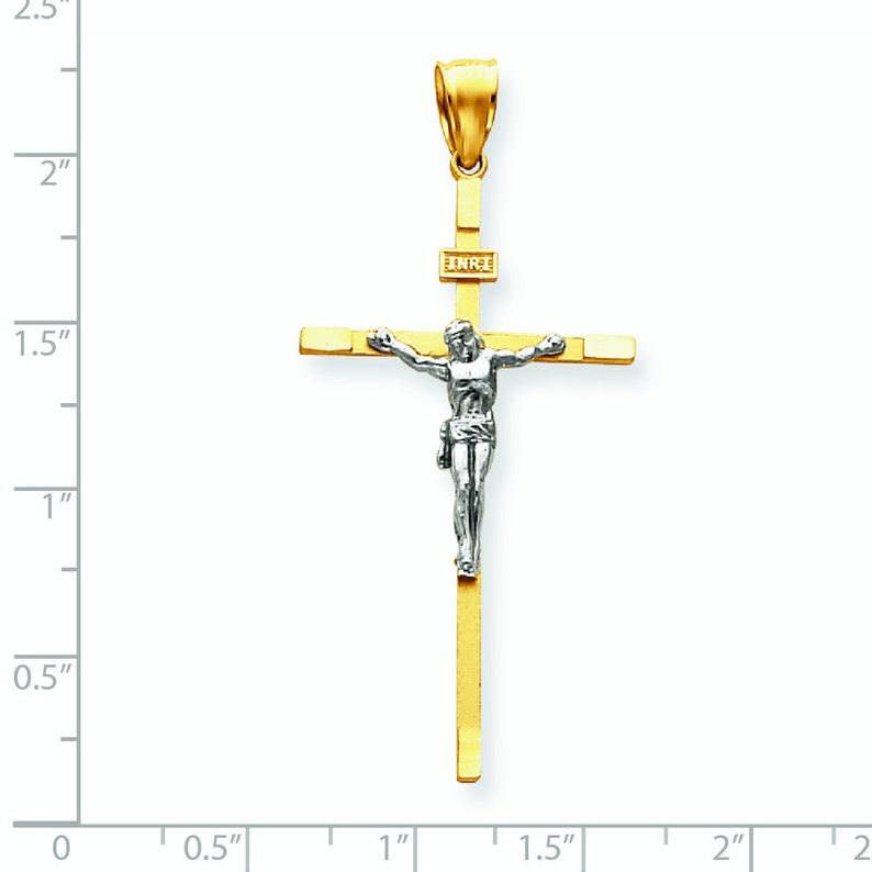 14K Yellow /& White Gold Religious INRI Crucifix Jesus Cross Charm Pendant 55mm