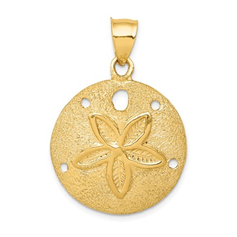 14K Yellow Gold Textured Sand Dollar Sea Ocean Beach Charm Pendant 34mm