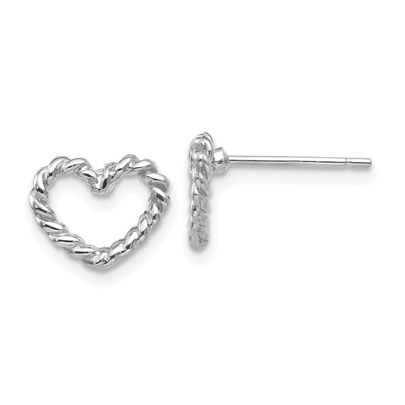9mm Ladies 14K White Gold Textured Romantic Love Heart Post Stud Earrings
