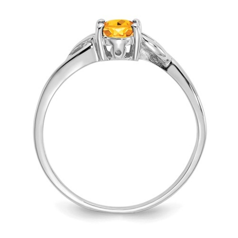 Ladies 10K White Gold Yellow Citrine Gemstone November Birthstone Band Ring