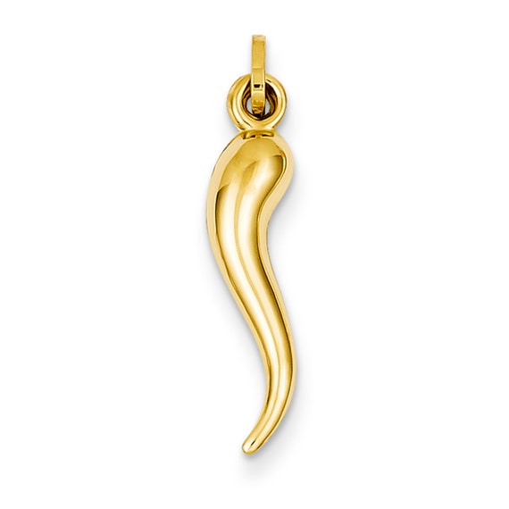 New 14K Y Gold 3-D Italian Horn Charm over 1 long