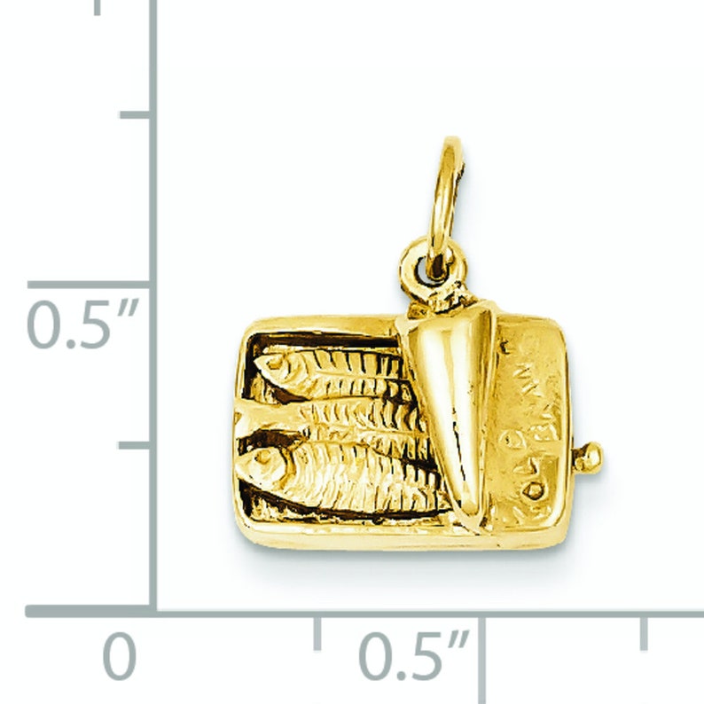 14K Yellow Gold Fun Sardine Can Fish 3D Charm Pendant 15mm