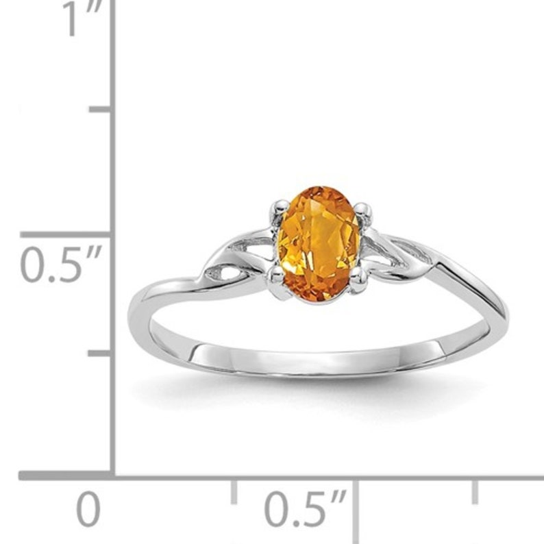 Ladies 10K White Gold Yellow Citrine Gemstone November Birthstone Band Ring