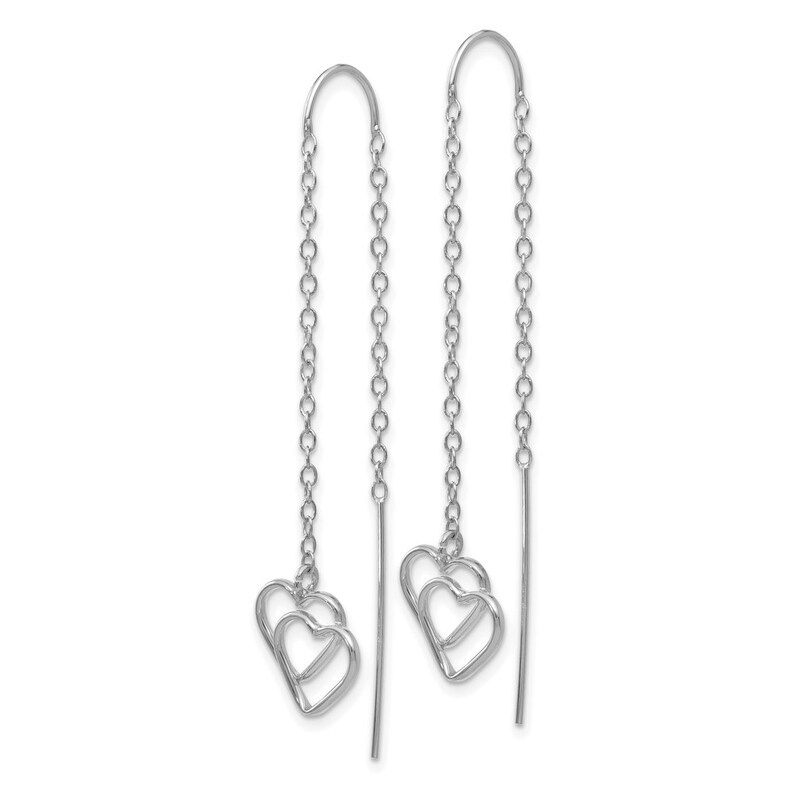 50mm Ladies Modern 14K White Gold Double Heart Romantic Threader Drop Earrings